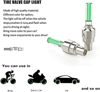 MAPPERZ Wheel Tyre Rim Valve Led Flash Light Cap with Motion Sensors for Car Motorcycles Bicycle Accessories (Green, Pack of 1 Pair)