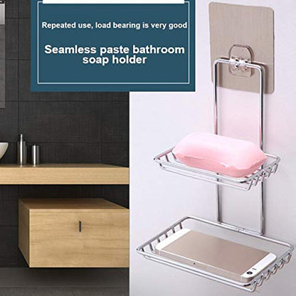 MAPPERZ Stainless Steel Wall Mounted Double Layer soap Dish Holder Stainless Steel Wall Hanging Soap Storage Rack for Kitchen Bathroom-with Self Adhesive Magic Sticker(Silver)