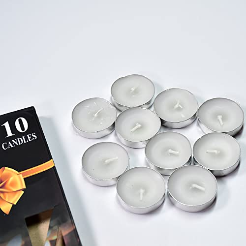 MAPPERZ Tea Lights Candles Smokeless, Dripless & Long Lasting Paraffin Tea Candles | Small Votive Mini Tealight Candles for Home, Pool, Shabbat, Weddings & Emergencies, White, Pack of 10