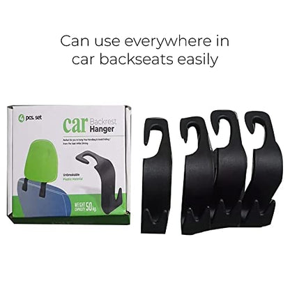 MAPPERZ Car Backseat Headrest Hooks Universal Durable Organizer Space Saver for Handbag, Wallets, Grocery Bags (Black, Pack of 4)