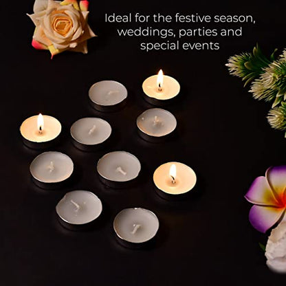 MAPPERZ Tea Lights Candles Smokeless, Dripless & Long Lasting Paraffin Tea Candles | Small Votive Mini Tealight Candles for Home, Pool, Shabbat, Weddings & Emergencies, White