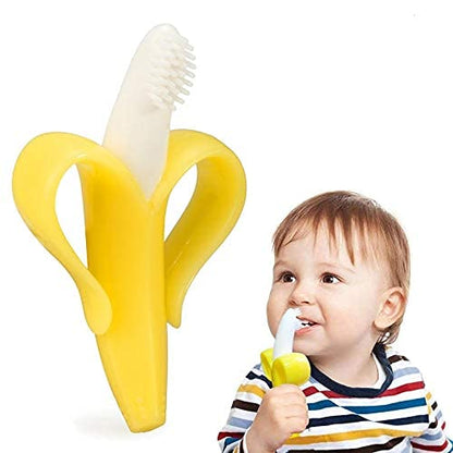MAPPERZ Baby Banana Training Toothbrush and Teether Silicone Soft Bristle 100% Safe White and Yellow Toothbrush for Kid, 2-6 Year Kids Baby Infant Toothbrush, Food Grade Ultra Soft Mouth Cleaning Tool, Pc1
