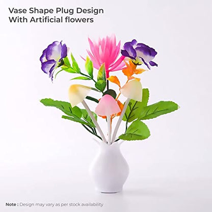MAPPERZ Flowers LED Night Lamp with White Pot Romantic Night Lamp with Power Saving Sensors for Home Decoration-