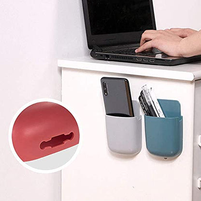 MAPPERZ Wall Stand Mobile Holder / Multi Purpose Plastic Storage Case Box Organiser for TV AC Remote Toothbrush Pen Charger Plug with Sticker - Multicolor (2)