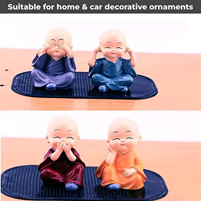 MAPPERZ Resin Buddha Monk Statues Car Dashboard Showpiece - Multicolour, Set of 4