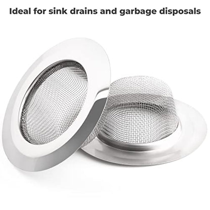 MAPPERZ Non Stick Stainless Steel Sink Strainer Kitchen Drain Basin Basket Filter Stopper Jali with Large Wide Rim, Rust Free, Heavy Duty, Anti Clogging, Food Catcher for Most Sink Drains, Pack of 2