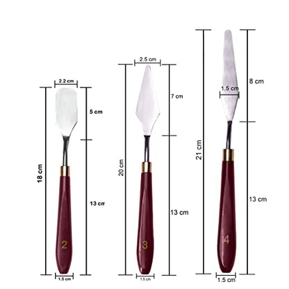 MAPPERZ Palette Knife Painting Stainless Steel Spatula Palette Knife Oil Paint Metal Knives Wood Handle Color Mixing Set for Oil, Canvas, Acrylic Painting-Lightwish, (No. 2, 3, 4), Pack Of 3