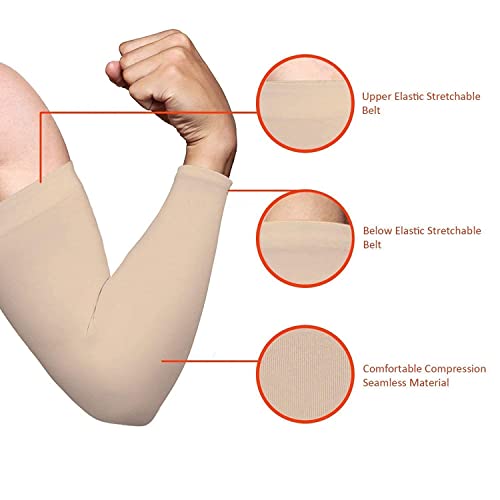 MAPPERZ Unisex Arm Sleeve Cream Color Fully Stretched Skinny Fit Sun Protection Sleeves Finger Cut Protection for Men and Women (Free Size) (Beige)