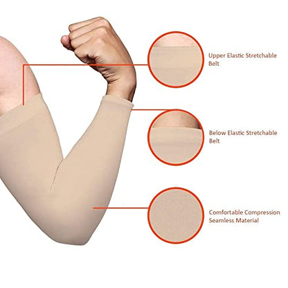 MAPPERZ Unisex Arm Sleeve Cream Color Fully Stretched Skinny Fit Sun Protection Sleeves Finger Cut Protection for Men and Women (Free Size) (Beige)