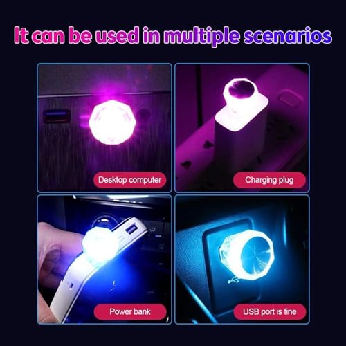 MAPPERZ Colourful Diamond Shape Car Mini LED USB Lights for Home Decoration Car Interior Night Light Lamp Atmosphere for Car Powerbank Desktop Tablet PC Laptop Device