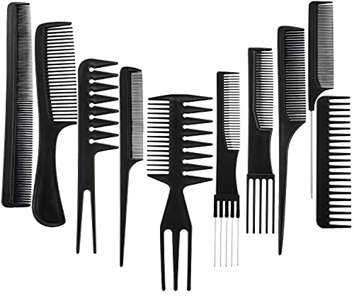MAPPERZ Multipurpose Professional Hair Comb Set/ Kangi Set Hair brush for Hair Cutting and Styling - Pack of 10 (Black)
