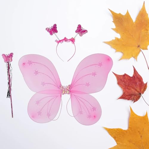 MAPPERZ Fabric Butterfly Wings with Hairband and Wand Stick Fancy Dresses for Girls (Random Colour)