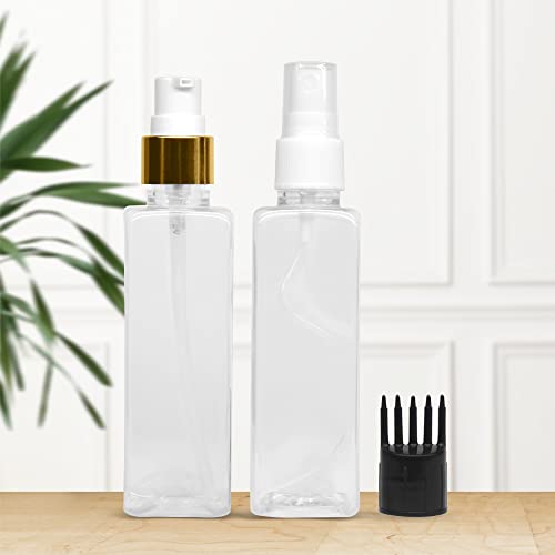 MAPPERZ 2 Rectangular Shape Bottle Durable Refillable Containers With 1 Pump Bottles Dispenser, 1 Spray Atomizer And Root Comb Applicator, For Perfume, Liquids, Shampoo, Body Soap, Lotion, Cream