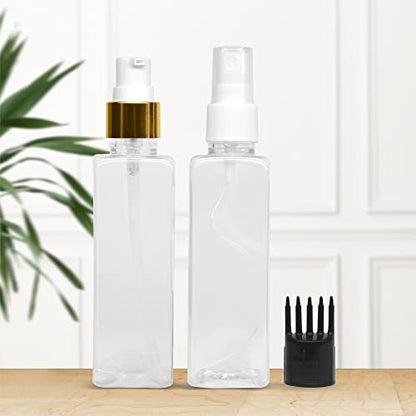 MAPPERZ 2 Rectangular Shape Bottle Durable Refillable Containers With 1 Pump Bottles Dispenser, 1 Spray Atomizer And Root Comb Applicator, For Perfume, Liquids, Shampoo, Body Soap, Lotion, Cream