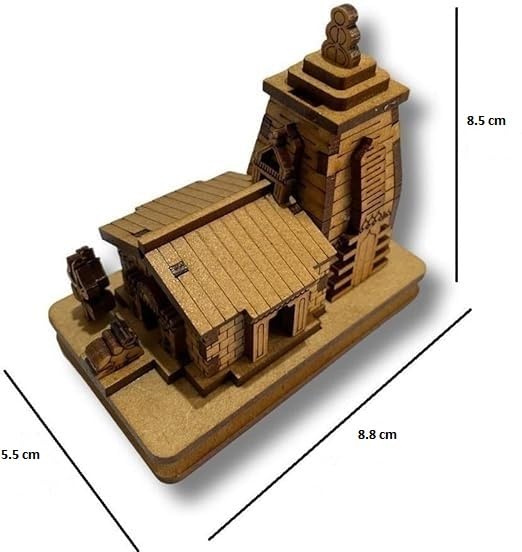 MAPPERZ Kedarnath Temple Wooden Souvenir Decorative Showpiece Car Deshboard MDF Pine Wood Beautiful Kedarnath ji Hand Crafted Wooden Kedarnath Dham (Beige, Set of 1)