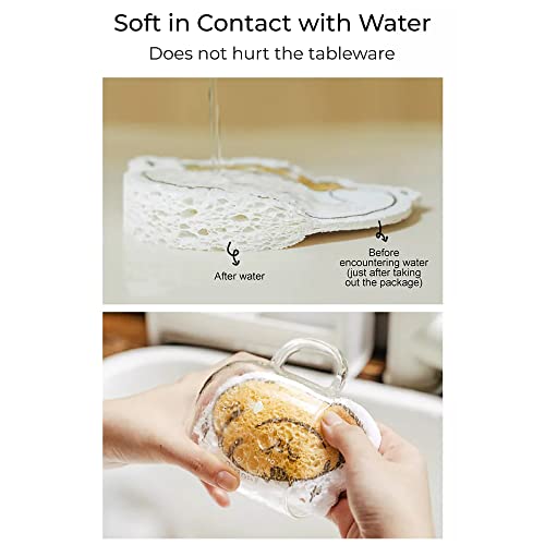 MAPPERZ Dish Cleaning Sponge Compressed Wood Pulp Cleaning Scrub Sponge with a Hang Rope, Household Cleaning Sponge, Lightweight Washing Dish Wipe for Kitchen, Bathroom , Random Design, Pack of 5