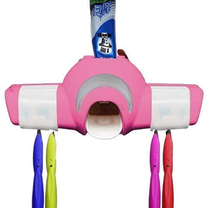 MAPPERZ Multicolor Magic Plus Hands-Free Plastic Automatic Toothpaste Squeezer Dispenser with Detachable and 4 Toothbrush Holder for Home Bathroom