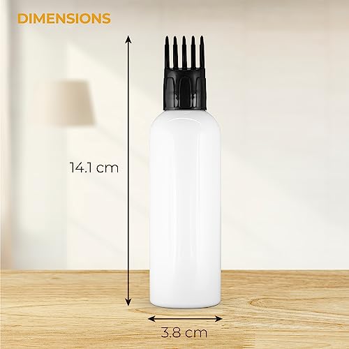 MAPPERZ Root Comb Applicator Empty Cylindrical Bottle, Ounce Applicator Bottle for Hair Oil Shampoo Medicine & Dye Bottle Applicator Brush Bottle, for Hair Root Comb Transparent Applicator,White, 1PC