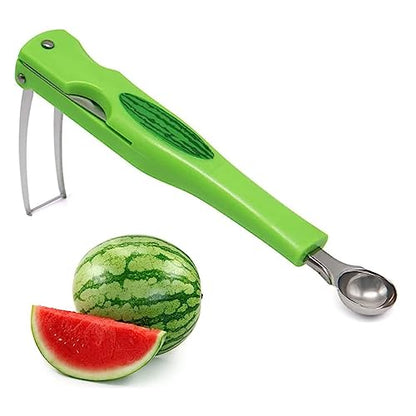 MAPPERZ Watermelon Slicer Cutter Knife with Melon Baller Scoop Set, Fruit Scooper Seed Remover Watermelon Knife for Ice Cream Melon, Dig Pulp Separator Fruit Slice, Random Color, 1 Set