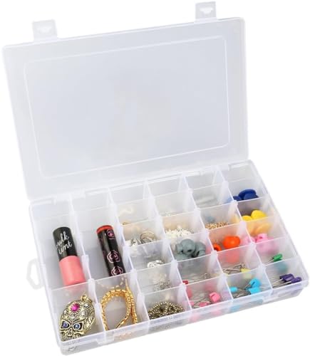 MAPPERZ Clear Transparent Plastic Organizer Box with Adjustable Compartment Dividers Jewlery Storage Rock Collection Box for Fishing Tackles Washi Tapes Multipurpose Plastic Storage Box