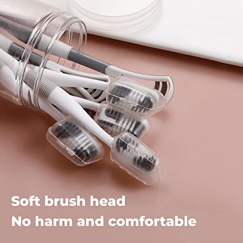 MAPPERZ 2 in 1 Soft Bristle Toothbrush and Tongue Cleaner with Storage Box for Travelling Reusable Toothbrush and Tongue Cleaner Set (8 pcs, White and Gray)