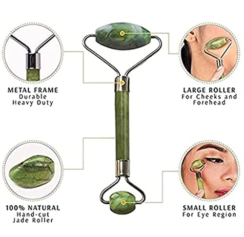 MAPPERZ Double Sided Stone Face Roller /100% Natural Jade Stone Facial Roller Massage with Gua Sha Tool for Face/Eyes/Neck Face Roller Anti Aging, Face Beauty Set for Eye Anti-Wrinkle and Eye Puffiness for Women, (1PC)