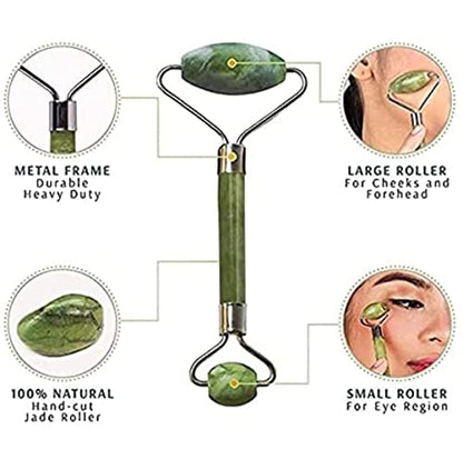 MAPPERZ Double Sided Stone Face Roller /100% Natural Jade Stone Facial Roller Massage with Gua Sha Tool for Face/Eyes/Neck Face Roller Anti Aging, Face Beauty Set for Eye Anti-Wrinkle and Eye Puffiness for Women, (1PC)