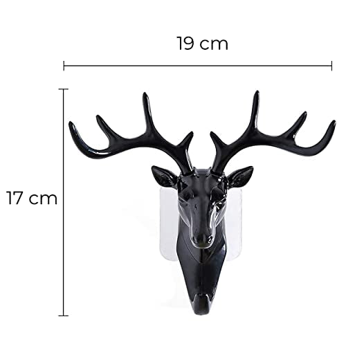 MAPPERZ Deer Head Single Wall Hook / Hanger Animal Shaped Coat Hat Hook Heavy Duty, Rustic, Decorative Gift , Black, Pack of 1