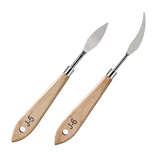 MAPPERZ Stainless Steel Artists Palette Knife Spatula Painting Mixing Scraper Thin and Flexible Art Tools for Oil Painting Acrylic Mixing, Canvas, Cake Icing, Face Painting Knife No. J-5,6 Pack of 02