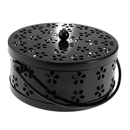 MAPPERZ Mosquito Coil Holder Steel Mosquito Coil Box with Handle Metal Hollow Out Mosquito Coil Holder Fireproof Incense Round Shape Coil Incense Burner (Random)