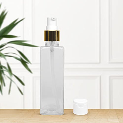 MAPPERZ Plastic Pump Bottle Dispenser, Portable Clear Rectangular Shampoo Lotion Hand Pump Bottle, Durable Refillable Empty Containers for Massage Oil, Liquid Soap, with Flip Top Cap, 100ml, PC- 1