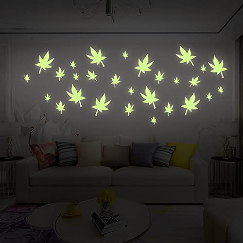 MAPPERZ Luminous Fluorescent Glowing Night Sky Wall Leaf Shape Sticker Radium Glow, Green Color, Pack of 10