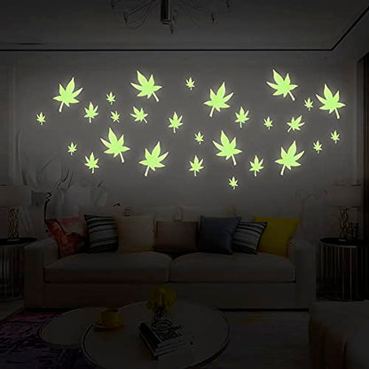 MAPPERZ Luminous Fluorescent Glowing Night Sky Wall Leaf Shape Sticker Radium Glow, Green Color, Pack of 10