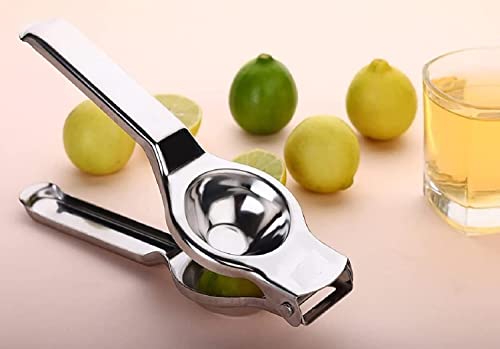 MAPPERZ Lemon Squeezer Stainless Steel with Heavy Duty, Food Grade Silicone Handles - Manual Citrus Press Juicer and Lime Squeezer Stainless Steel (Silver), Pack Of 1