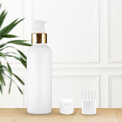 MAPPERZ 1 Cylindrical Shape Bottle Durable Refillable Containers With 1 Pump Bottles Dispenser, 1 Filp Top Cap And Root Comb Applicator, Liquids, Shampoo, Body Soap, Toner, Lotion, Cream, White