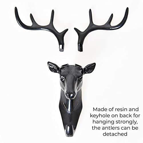 MAPPERZ Deer Head Single Wall Hook / Hanger Animal Shaped Coat Hat Hook Heavy Duty, Rustic, Decorative Gift , Black, Pack of 1