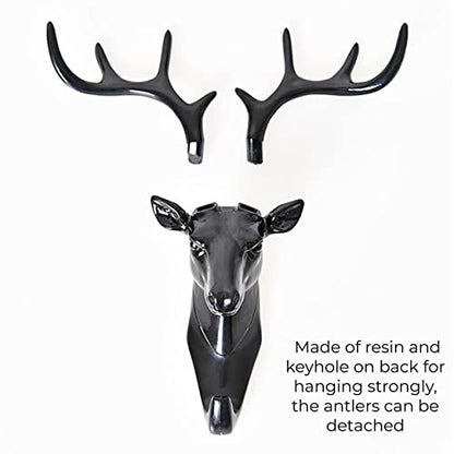 MAPPERZ Deer Head Single Wall Hook / Hanger Animal Shaped Coat Hat Hook Heavy Duty, Rustic, Decorative Gift , Black, Pack of 1