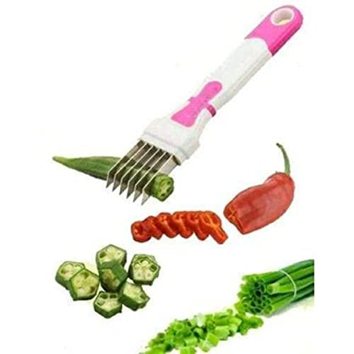 MAPPERZ Stainless Steel 5 Blade Cutter Vegetable Chopper and Fruit Slicer for Minimal Pieces Chopping (Multi Color)