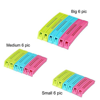 MAPPERZ Food Snack Manual Vacuum Plastic Bag/Pouch Clip Sealer Plastic Snack Seal Sealing Bag/Packet Sealer Clamps (Set of 18, Multi-Color) (Multicolor)