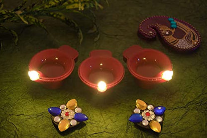 MAPPERZ Water Sensor LED Diyas Candle with Water Sensing Technology E-Diya Battery Operated for Home Decor, Warm Orange Ambient Lights, Pack of 30
