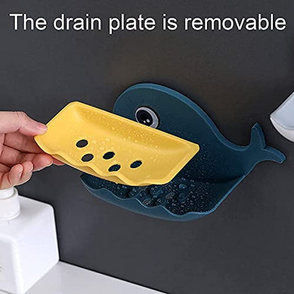 MAPPERZ Fish Shape Soap Stands for Bathroom/ Double Layers Plastic Adhesive Waterproof Wall Mounted Bar Soap Dish Holder Rack for Shower Wall, Kitchen, Bathroom (Pack of 4)