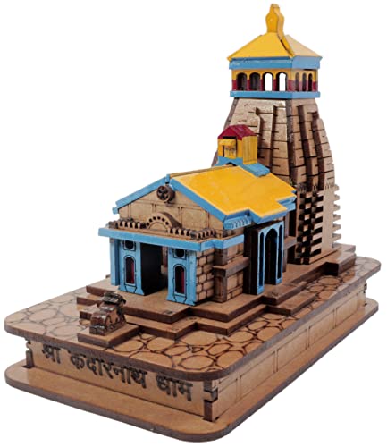 MAPPERZ Kedarnath Temple Wooden Souvenir Decorative Showpiece Car Deshboard MDF Pine Wood Beautiful Kedarnath ji Hand Crafted Wooden Kedarnath Dham (Multicolor, Set of 1)