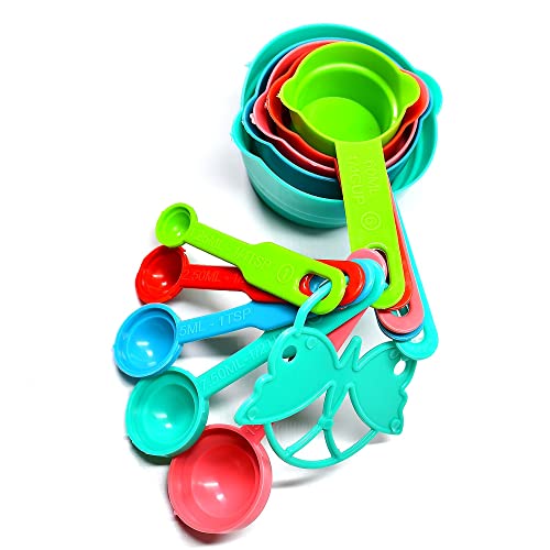 Mapperz Smart Plastic Measuring Spoon and Cup Set/Plastic Measuring Cups and Teaspoon Tablespoon Spoons Tools Set for Cake Baking and Cooking, Multicolor, 10-Pieces