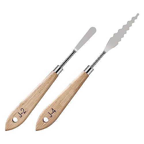 MAPPERZ Stainless Steel Artists Palette Knife Spatula Painting Mixing Scraper Thin and Flexible Art Tools for Oil Painting Acrylic Mixing, Canvas, Cake Icing, Face Painting Knife No. J-2,4 Pack of 02