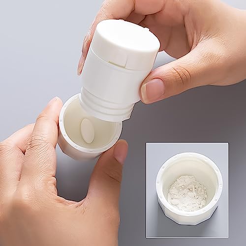 MAPPERZ Medicine Pill Crusher Container, Cutter and Grinder Splitter, Crushes Pills, Vitamins, Stainless Steel Blade, Drinking Cup, Multifunction 4 in 1 Portable Round Tablet Pulverizer, Random Color