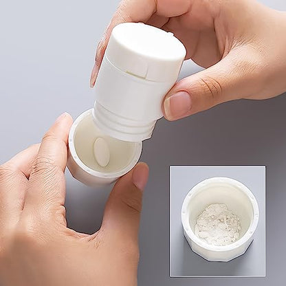 MAPPERZ Medicine Pill Crusher Container, Cutter and Grinder Splitter, Crushes Pills, Vitamins, Stainless Steel Blade, Drinking Cup, Multifunction 4 in 1 Portable Round Tablet Pulverizer, Random Color