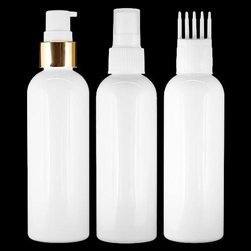 MAPPERZ 3 Cylindrical Shape Bottle Durable Refillable Containers With 1 Pump Bottles Dispenser, 1 Spray Atomizer And Root Comb Applicator, Perfume, Liquids, Shampoo, Body Soap, Lotion, Cream,White