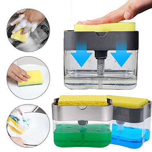 MAPPERZ 2 in 1 Soap Dispenser for Kitchen/ Dishwasher Liquid Holder/ Liquid Dispenser Through Pump with Sponge - 400ML