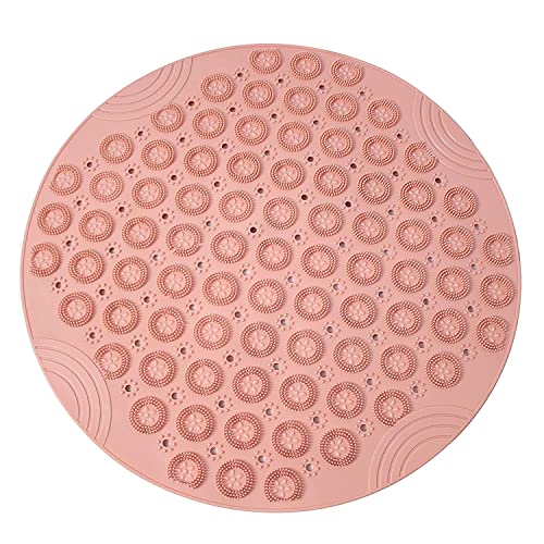 MAPPERZ Round Shower Mat, Feet Massager Textured Grip Anti-Slip Standing Up Shower Mat with Foot Scrubber Bath Mat with Drain Holes- (22 x 22 inches, Multicolor)