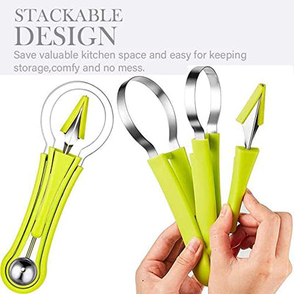 MAPPERZ Fruite Baller Scoop Set,Professional 4 in 1 Stainless Steel Watermelon Cutter Fruit Carving Tools Set,Fruit Scooper Seed Remover Watermelon Knife for Dig Pulp Separator Fruit Slicer, 1 Set
